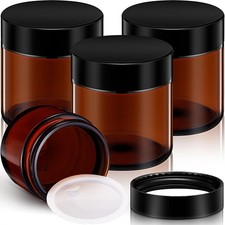 Patelai 4 Pack Glass Jars with Lids Amber Round 4oz, amber and black picture