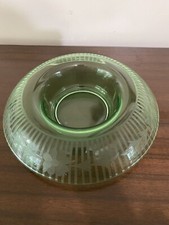 Vintage Green Depression Console Bowl With Etched Floral Design picture