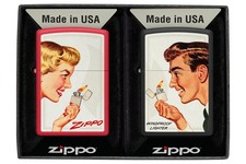 Zippo Vintage Ad Red and Black Matte Windproof Pocket Two Lighters Gift Set, ... picture
