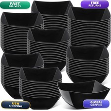 Sliner 100 Pcs Plastic Serving Bowls Disposable Square Black 8 oz picture