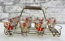 MCM Libbey Calypso Dancers Caribbean Cruise Rocks Glasses 7 With Metal Carrier picture