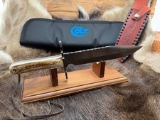 Sam Colt Knife Bowie Knife With Stag Handle & Leather Sheath Mint In Pouch C10 picture
