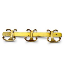 Vintage Solid Polished Brass 3 Double Hook Coat Rack Wall Mounted Made in India picture