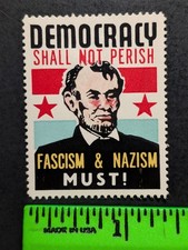 Vintage Abe Lincoln Democracy Shall Not Perish Poster Stamp picture