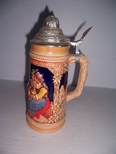 VINTAGE GERZ? LIDDED BEER STEIN WITH TAVERN SCENE GERMANY picture