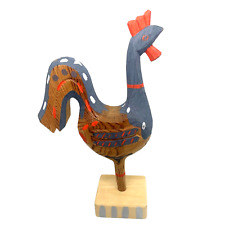 Native American Rooster Chicken Wooden Figurine Hand Carved Painted Folk Art picture