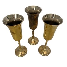 Vtg Goldplated Goblets Set of 3 Flute Tall Stem Chalice Wine Nostalgic Elegant picture