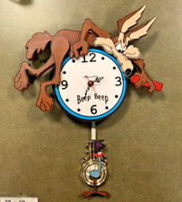Vintage Looney Tunes Wile E Coyote Clock FOR PARTS Broken Road Runner Pendulum picture
