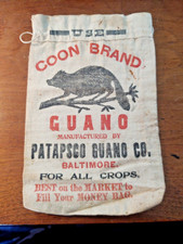 RARE Advertising Antique 1910s Coon Brand Bat Guano Burlap Bag Sack Baltimore picture