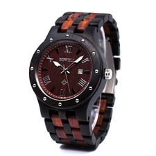 BEWELL Men's Wooden Watches Handmade Date Display Analog Quartz Luminous Wris... picture