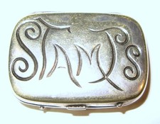 Antique Victorian Coin Silver Hinged Lid Pocket Postage Stamp Holder Box picture