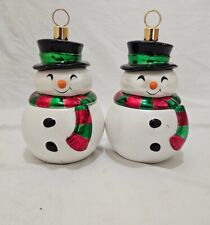Vintage TELEFLORA Set of 2 SNOWMAN COOKIE JAR Christmas Canister Candy Bowl 11