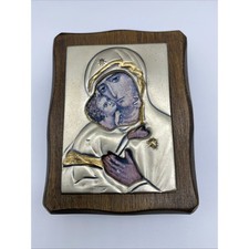 VINTAGE Silver / Wood Stand Up Plaque VATICAN MUSEUM Madonna & Child 925 Silver picture