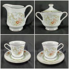 Mikasa KABUKI L9011 Creamer & Sugar Bowl with Lid + 2 Tea Cup Japan VTG NICE picture