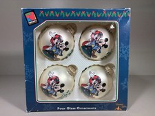 Vintage 1990s Disney Mickey Unlimited Glass Christmas Ornaments Boxed Set 4 Kreb picture