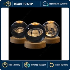 3D Crystal Ball Night Light LED Galaxy Lamp Moon Saturn Planet Decor 5cm picture