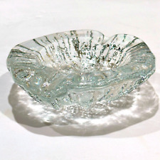 MCM Blenko Art Glass Glacier Ice Bark Ashtray 3 Footed Clear Ice Crystal Vintage picture
