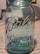 Vintage Blue Aqua Glass Pint Ball Mason Fruit Jars 1923-1933 picture