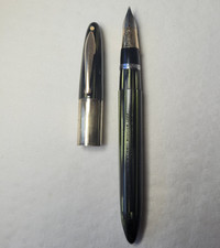 Vintage Sheaffer Triumph 14K Two Toned Nib Fountain Pen Green Striated White Dot picture