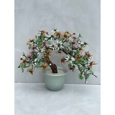 Vintage Glass Large Chinese Bonsai Tree Jade Stone Multicolor Sz 13inch picture