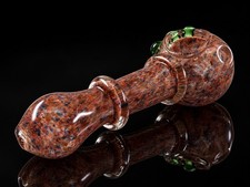 Glass Tobacco Hand Pipe Rust Brown Blue Speckled Green Glass Accents picture