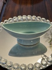 McCoy Art Pottery Turquoise Aqua Blue Harmony Line Planter Bowl Pedestal Retro picture