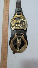 Horse Brass Leather Strap Antique From England 3 HORSE  Brasses 10