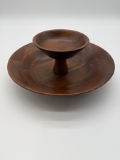 Vintage Vermillion Walnut Wood 2 Tier Serving Bowls picture
