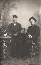 BEER DRINKING MEN & ACCORDION c1910 real photo postcard rppc fun portrait music picture