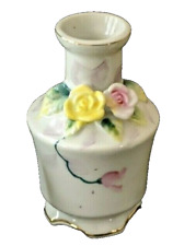 Miniature Vase Toothpick holder Applied 3D flowers Hand painted Vintage Japan picture
