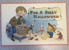 Vintage Jolly Halloween Postcard Boy Bobbing Apples Barton Spooner C.S. 601 picture