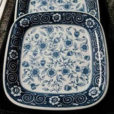 PRISTINE Set of 4 Vintage Japanese Banko Ware Square Plates – Blue & White Somet picture