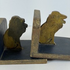 Vintage Hand Carved Hand Painted Wood Gold Lion Bookends Folk Art Old Paint picture
