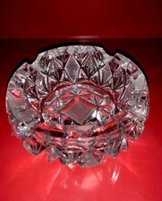 Large Deeply Cut & Etched Vintage Crystal Ashtray Heavy picture