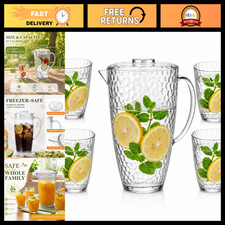 Water Pitcher and Cups Set, Plastic Pitcher with Lid, Iced Tea or Juice Jug picture