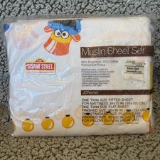 VTG NOS Sesame Street Set Twin Muslin Sheet Set Jc penney picture