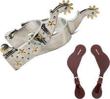 Men'S Western Cowboy Spurs with Spur Straps, Stainless Steel, 1