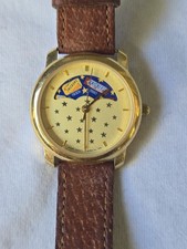 Vintage 1989 Snickers Watch Mars co. Moon Phase Pig Leather Belt Good Condition picture