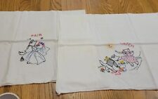 Vintage Sweet Hand Embroidered Cats Dish Towels set of 2 Anthropomorphic Cats picture