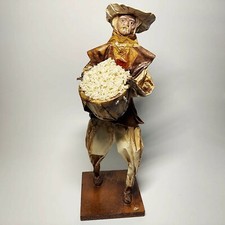 Vintage Handmade Paper Mache Mexican Man with Basket of Rice Figurine picture