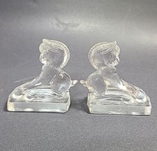 Vtg Heisey Balking Colt Figurines Clear Imperial Glass Horses Set Of 2 READ picture