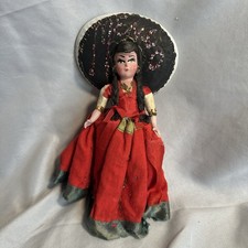 Vtg Mexican Mexico Señorita Folk Art Hand Painted 7” Doll Stands Collectible picture