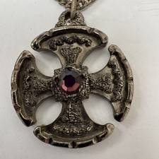 Vintage Jerusalem Crusaders Cross Pendant Gothic Medieval Necklace Pendant Chain picture