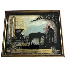Vintage Town Pump Deerfield Ohio Reverse Painted Thermometer Horse Buggy 4x5 picture
