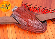 GENUINE LEATHER HAND CRAFTED BELT SHEATH HOLSTER FOR FIXED BLADE KNIFE EDC 1363 picture