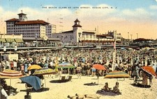 Ocean City NJ Vintage Linen Postcard The Beach Class 12th St Flanders Hotel 1941 picture