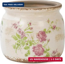 Flower Pot,Vintage Ceramic Pot for Planter with Drainage Holes, 6.29 inch Ice Cr picture