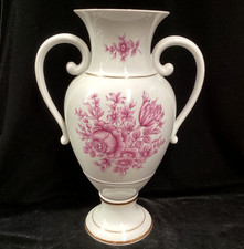 Vintage Hollohaza Hungary Porcelain Pink Raspberry Gold Urn Vase 11.5