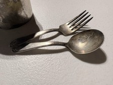 Vintage 1847 Rogers Bros Silver Plate Baby Cup Spoon Fork picture