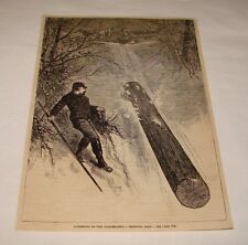 1880 magazine engraving ~ LOGGING, Shooting Logs on the Susquehanna, lumberjack picture
